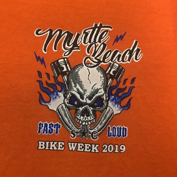 Myrtle Beach Bike Week 2019 T-Shirt Skull Biker Rally Orange Tee Unisex L - Picture 2 of 4